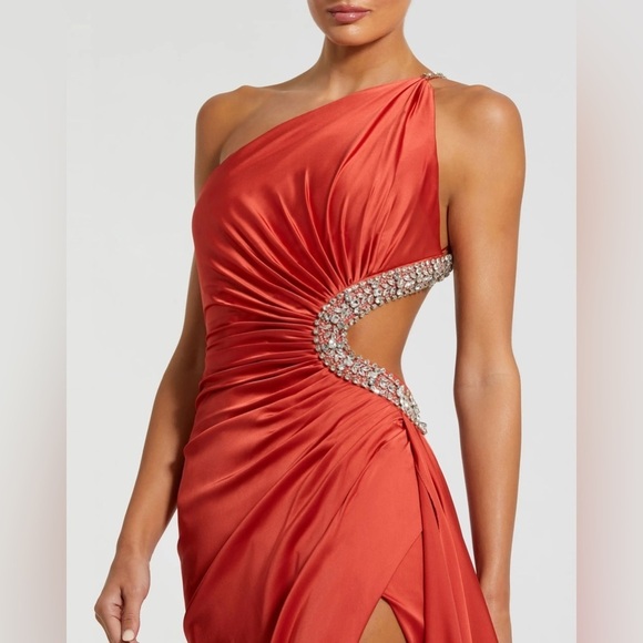 MAC DUGGAL Red Jewel Embellished Side Cut Out A Line Gown in Red 8 - Picture 2 of 12